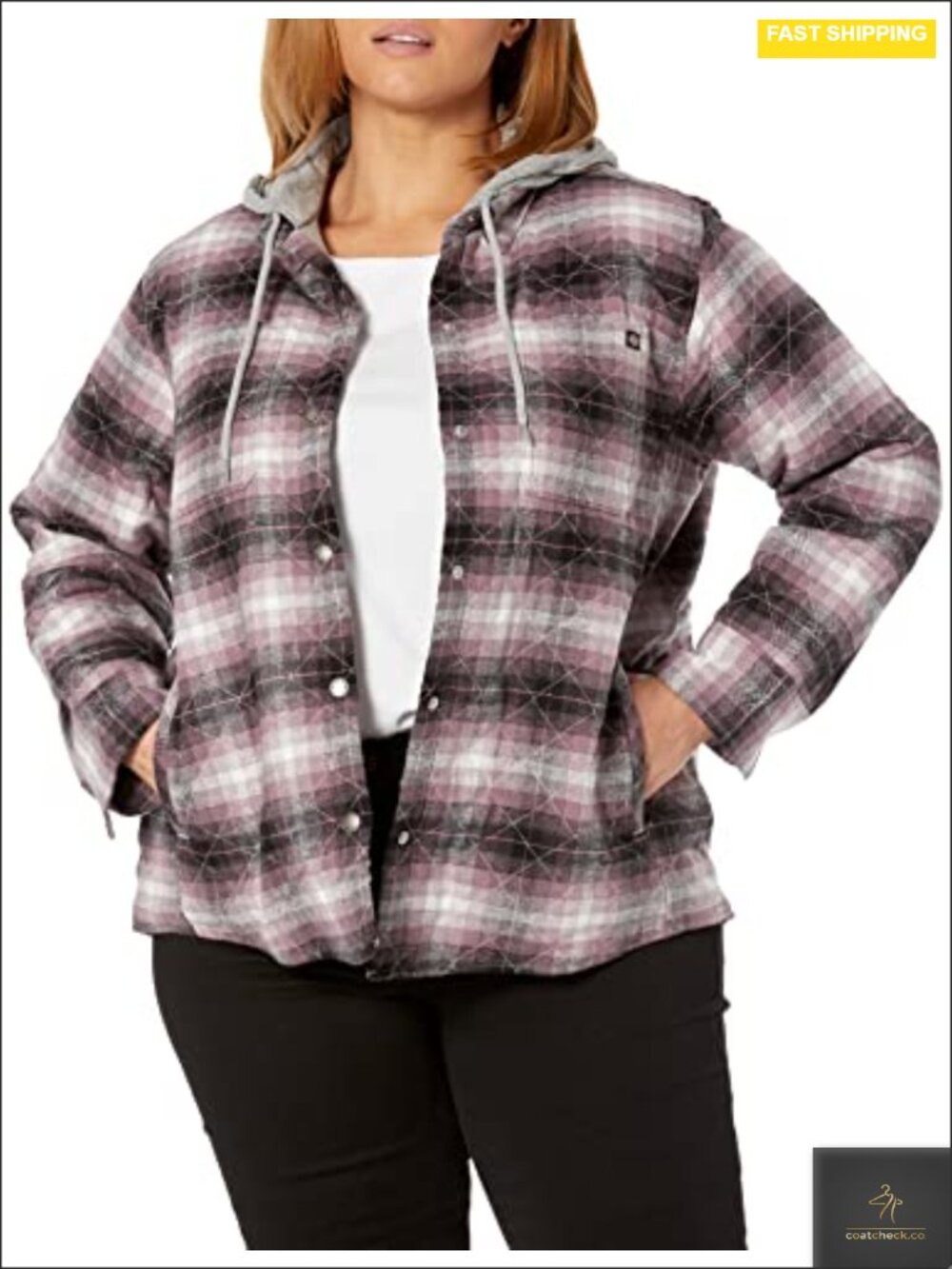 Water Repellent Flannel Hooded Shirt Jacket with Snap Closures